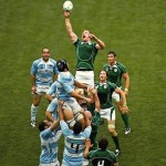 Irish Rugby - Paul O'Connell reaching for the ball during a line out against Argentina in 2007 