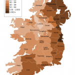 Population Density Map - Ireland 2002 showing the heavily weighted eastern seaboard and Ulster 