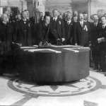 Solemn League and Convenant - Edward Carson signing the Solemn League and Covenant in 1912, declaring opposition to Home Rule, using all means which may be found necessary. 
